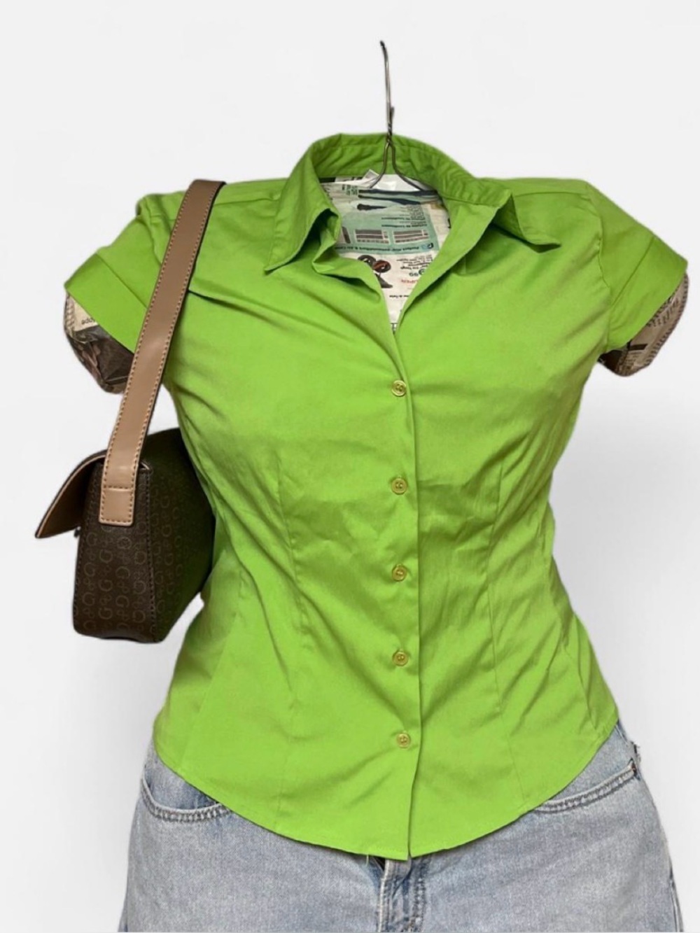 Vintage Dressbarn lime green cap sleeve button up